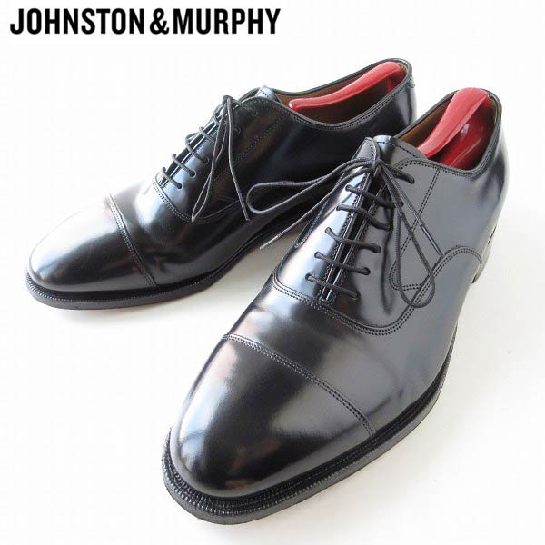 美品 ジョンストン&マーフィー ストレートチップ シューズ 黒 9-3E 幅広27cm キャップトゥ ブラック ドレスシューズ D147