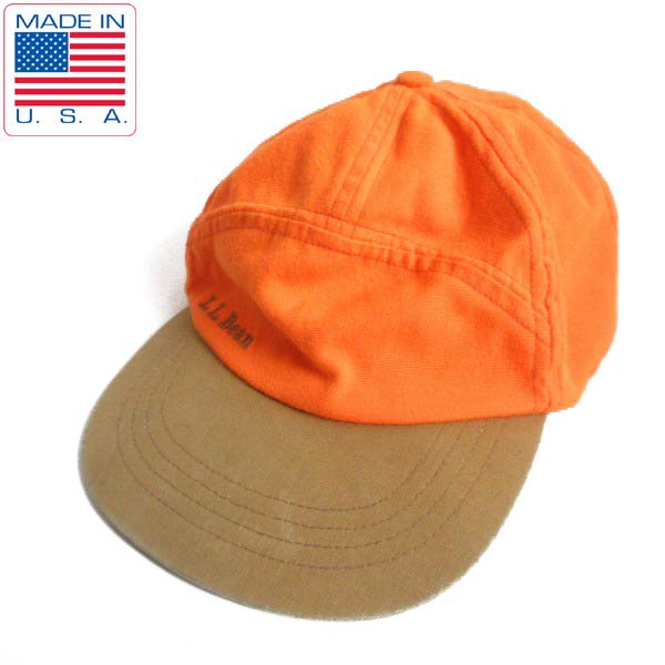 希少 80s USA製 L.L.Bean キャップ オレンジ系 帽子 LLビーン エルエルビーン ジェットキャップ風 アメリカ製 ビンテージ D147