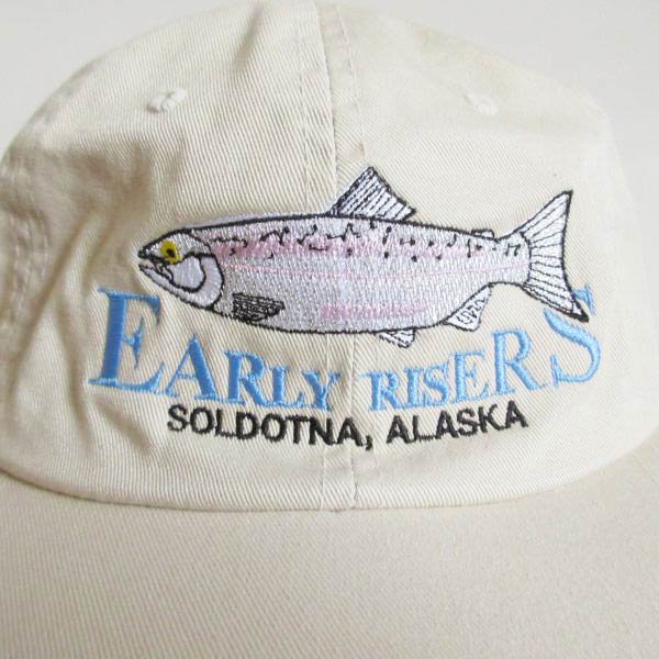 新品 EARLY RISERS 魚 刺繍 アイボリー系 ベースボール キャップ 釣り 帽子 デッドストック D147