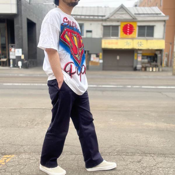 00s スーパーマン パロディ 両面スプレーアート 半袖 Tシャツ 白 2XL