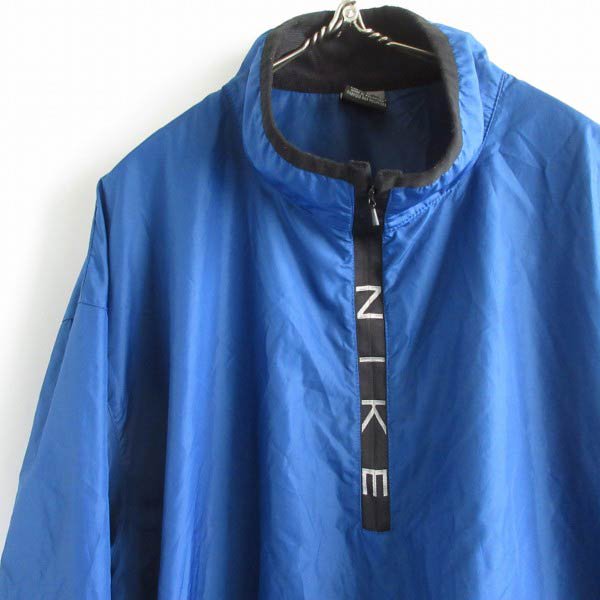 00s NIKE ナイキ ハーフジップ×ロゴ プルオーバー ジャケット XL 青系 ブルー Y2K シュプリームの元ネタ ビンテージ D148