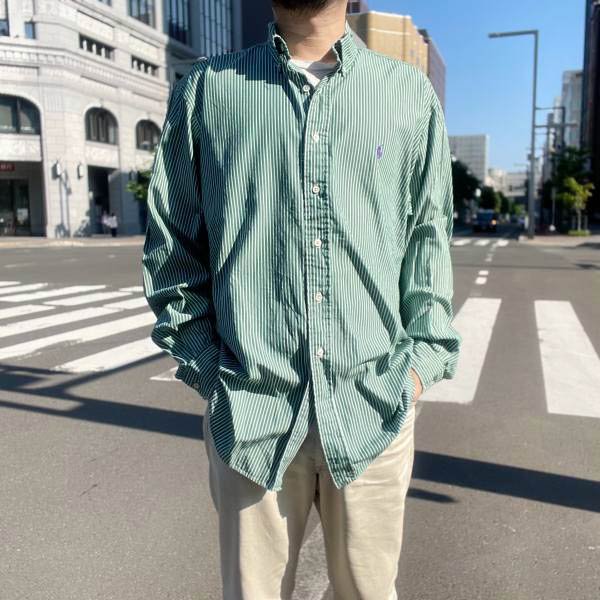 ヴィンテージ　ポロラルフローレン　長袖シャツ　XL 薄緑 90s