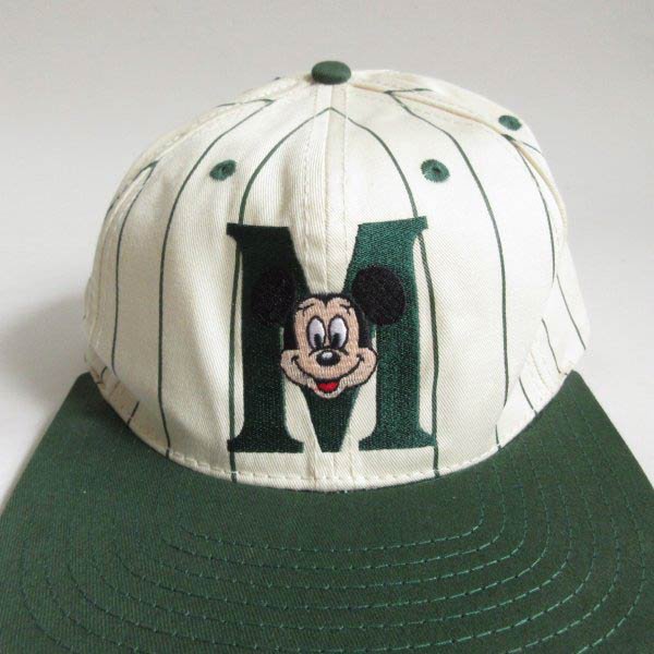90s GOOFY'S HAT ミッキー マウス ストライプ柄 ベースボール キャップ 生成り系×緑系 ディズニー コットン ビンテージ D148