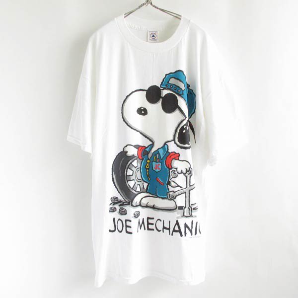 新品 90s スヌーピー JOE MECHANIC 両面プリント 半袖Tシャツ 白 XL ビッグサイズ デッドストック ビンテージ D148