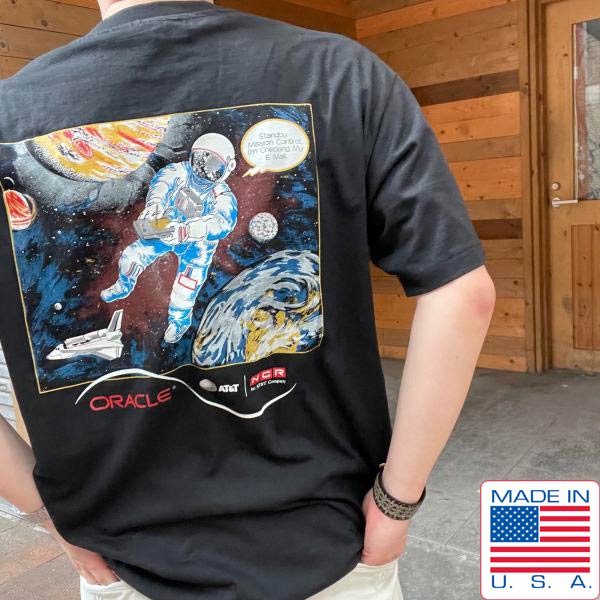 新品 90s USA製 宇宙飛行士 AT&T ORACLE 企業物 半袖Tシャツ 黒 XL 