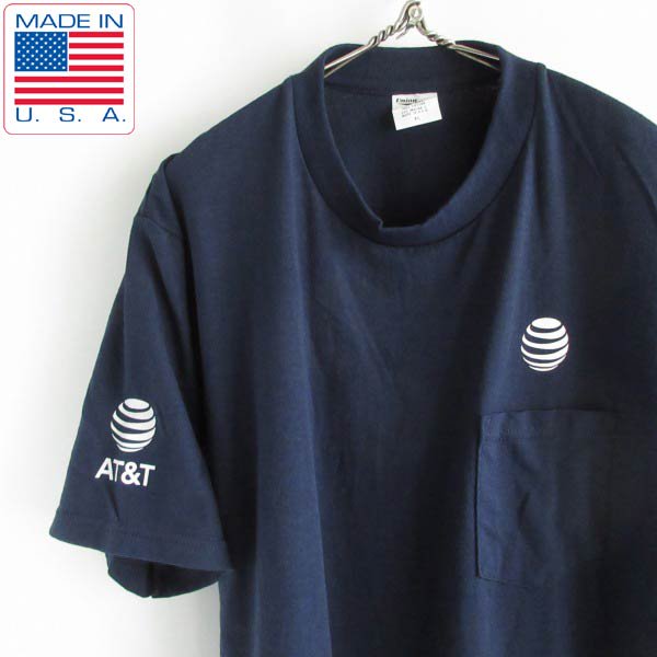 新品 USA製 AT&T 企業物 ポケット付き 半袖Tシャツ 紺系 XL アドバタイジング ポケT UNION LINE アメリカ製 デッドストック D148