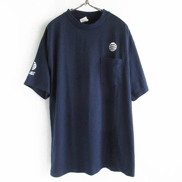 新品 USA製 AT&T 企業物 半袖Tシャツ ポケット付き 紺系 XL アドバタイジング ポケT UNION LINE アメリカ製 デッドストック D148