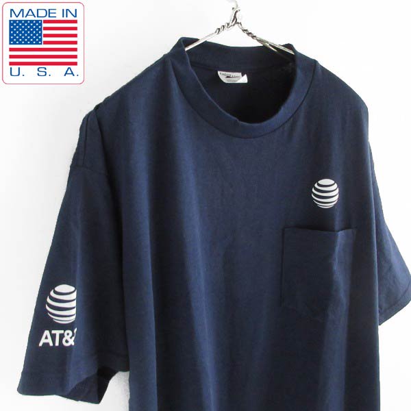 新品 USA製 AT&T 企業物 ポケット付き 半袖Tシャツ XL 紺系 アドバタイジング ポケT UNION LINE アメリカ製 デッドストック D148