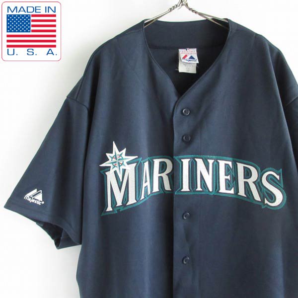 USA製 MLB Majestic シアトル マリナーズ ベースボールシャツ 2X レプリカ ユニフォーム イチロー アメリカ製 D148