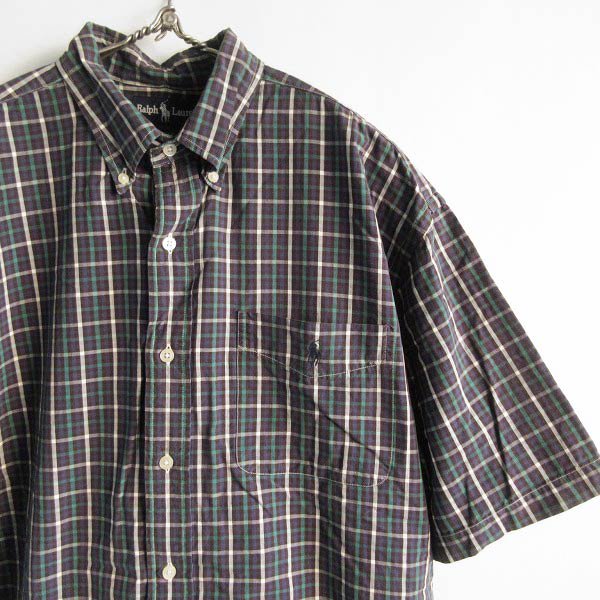 【当時物】ポロラルフローレン　90s　 ボタンダウン　チェック柄　半袖シャツ　Ｌひなの古着屋