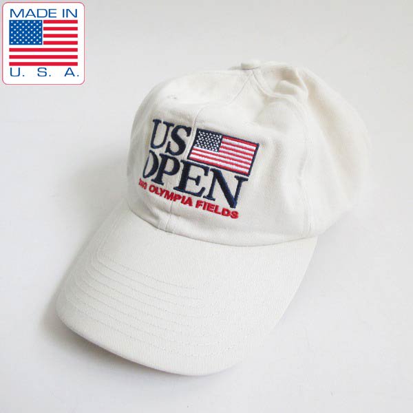 USA製 2003年製 US OPEN キャップ 白系 全米オープン オリンピア フィールド2003 ゴルフ 星条旗 アメリカ製 帽子 D145