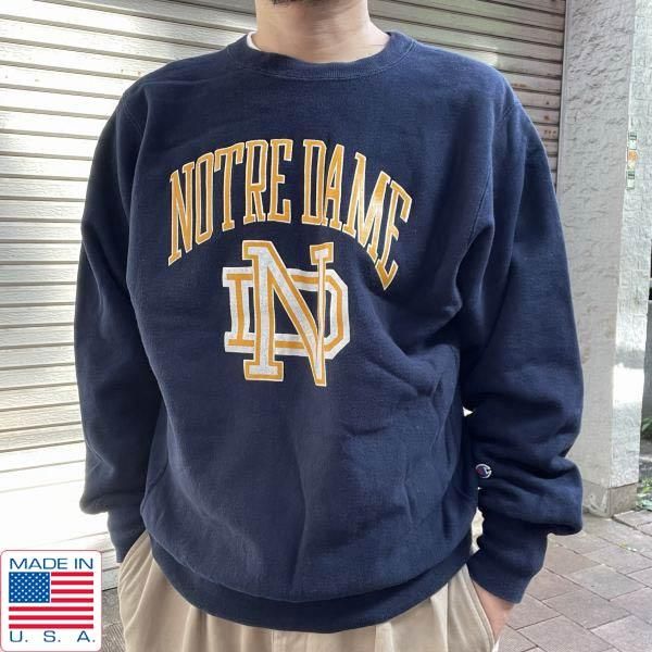 美品 90s 刺繍タグ USA製 チャンピオン NOTRE DAME カレッジ リバース