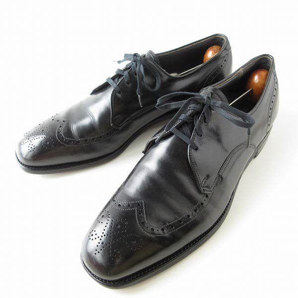70s-80s USA製 wright ウィングチップ シューズ 黒 28cm メダリオン イミテーションウィング ドレスシューズ メンズ 靴 d128