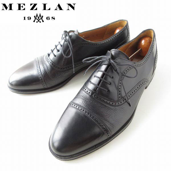 高級品 MEZLAN 切替レザー パンチドキャップトゥ シューズ 黒 10M 28cm ストレートチップ メンズ 靴 d143