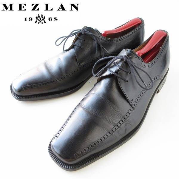 高級品 MEZLAN スクエアトゥ ロングノーズ レザーシューズ 黒 28cm 外羽根 メンズ 靴 d120