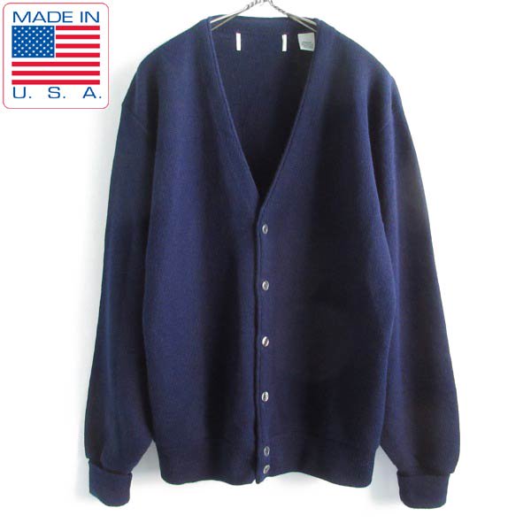 90s USA製 PINE STATE アクリル カーディガン 紺系 M ソリッド ニット