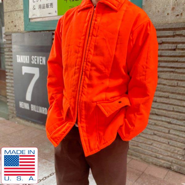 80s-90s USA製 ALL WEATHER OUTERWEAR キルティング ジャケット L 蛍光オレンジ系 アメリカ製 ビンテージ D149