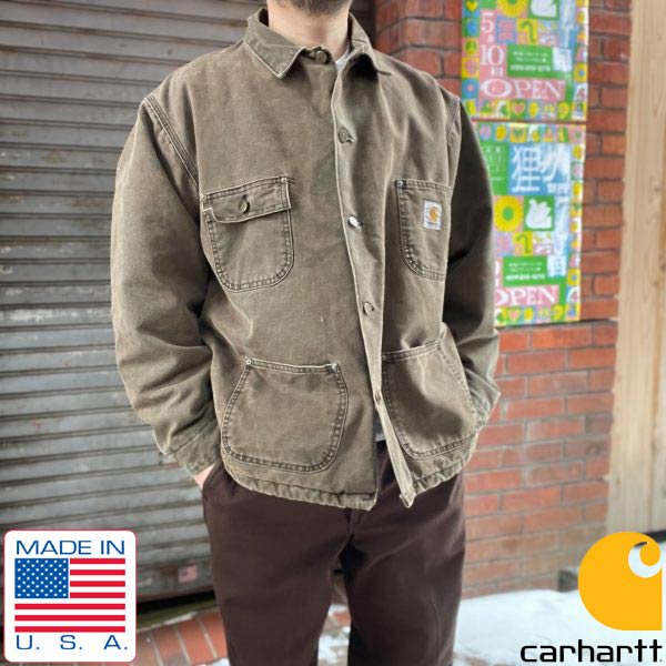 90s USA製 Carhartt カーハート ミシガン チョアコート XL程度 茶系 裏