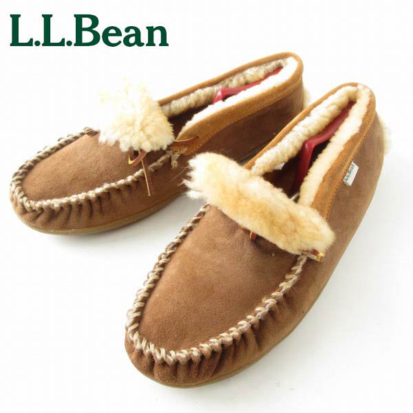 L.L.Bean 内ボア モカシン スリッパ 茶系 13W 幅広31cm エルエルビーン LLビーン 大きいサイズ 靴 D149