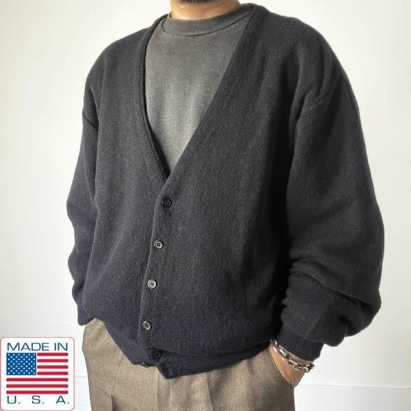 美品 90s USA製 Jantzen アクリル カーディガン 黒 XL ブラック ジャンセン 大きいサイズ アメリカ製 ビンテージ D152