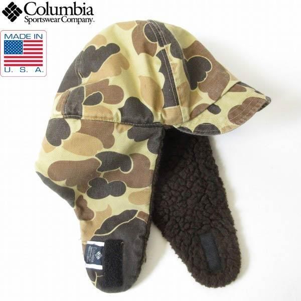 80s USA製 Columbia コロンビア ダックハンター カモ 耳当て付き ボアライナー キャップ L-XL 迷彩 アメリカ製 ビンテージ D152