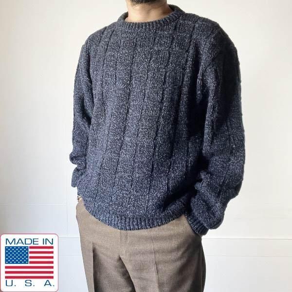 80s USA製 ROYAL NORTH MILLS OUTFITTERS フィッシャーマン セーター 紺系 XL アラン ニット 格子編み ビンテージ D151