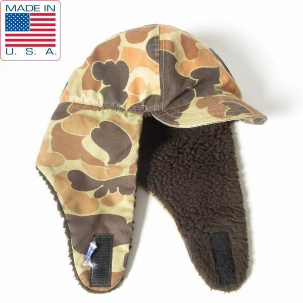USA製 ダックハンター カモ 迷彩 耳当て付き ボアライナー キャップ S/M 2WAY ボンバーキャップ アメリカ製 D151