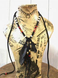 Leather Feather &Beads Necklace 