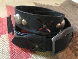 Vintage Leather Belt W/Big Round Studded ＃02
