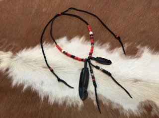 Leather Feather &Beads Necklace(Brass)真鍮