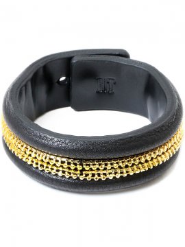 <strong>BLACK TRIANGLE DESIGN</strong>ZIP CHAIN leather bracelet<br> GOLD  BLACK