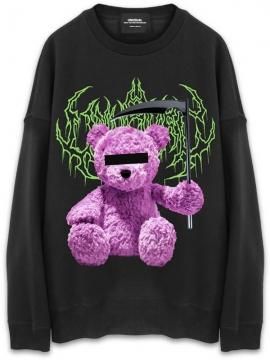 <strong>UNUSUAL</strong>UNNY BEAR SICKLE  OVERSIZED SWEAT CREW<br>BLACK / PINK
