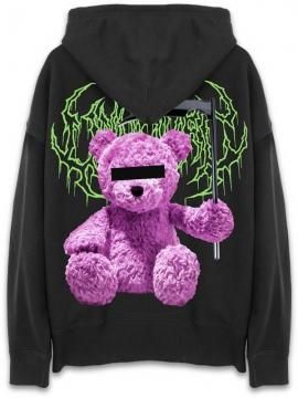 <strong>UNUSUAL</strong>UNNY BEAR SICKLE  OVERSIZED SWEAT HOODIE<br>BLACK / PINK