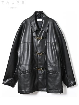 <strong>TAUPE</strong>Vegan Leather Horse bit Jacket<br>BLACK