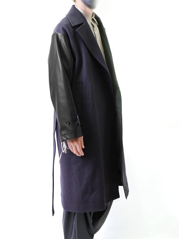 TAUPE - トープ - Leather Sleeve Wrap Coat - レザースリーブ
