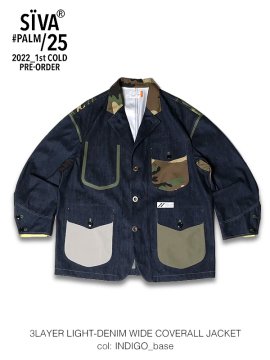 <strong>SIVA</strong>3LAYER LIGHT-DENIM WIDE COVERALL JACKET<br>INDIGO_base
