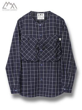 <strong>CMF OUTDOOR GARMENT</strong>Collarless window pen check Shirts<br>NAVY CHECK