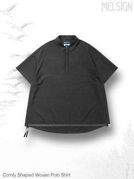 <strong>MELSIGN</strong>Comfy Shaped Woven Polo Shirt<br>BLACK