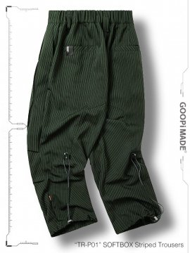 <strong>GOOPiMADE</strong>TR-P01 SOFTBOX Striped Trousers<br>D-GREEN