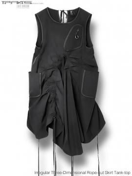 <strong>IP-AXIS STUDIO</strong>Irregular Three-Dimensional Rope-cut Skirt Tank-top<br>BLACK