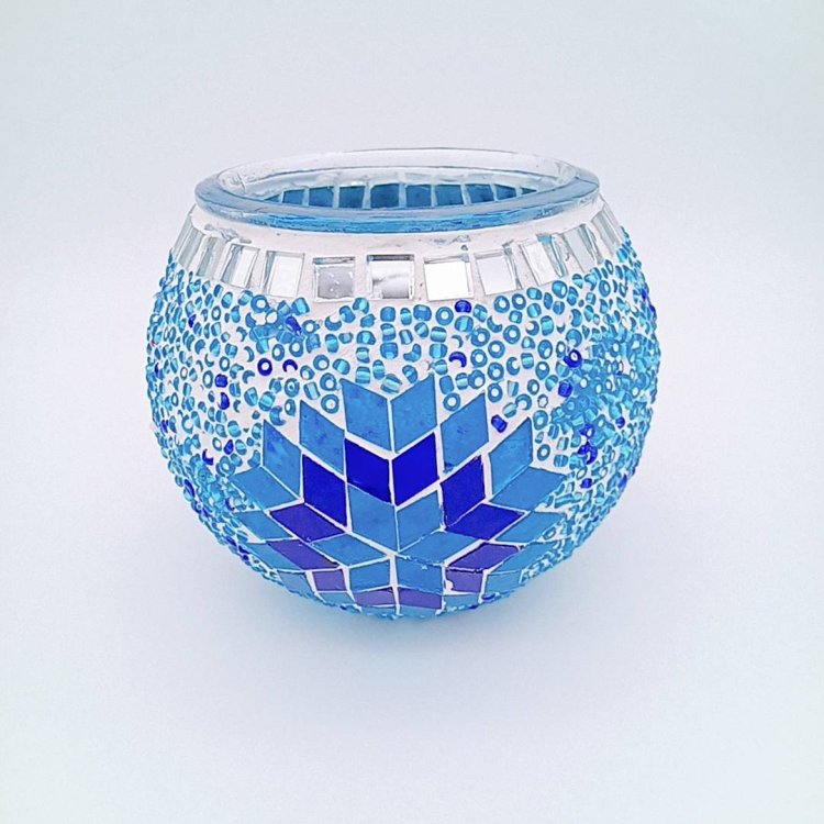 モザイクガラス<br>キャンドルホルダー<br>Blue