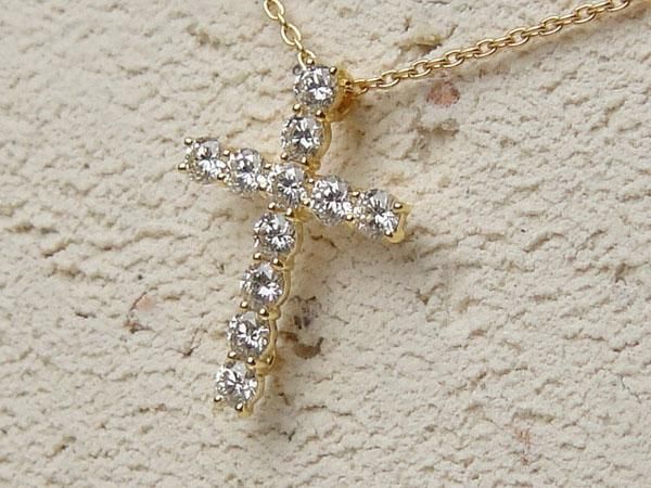 K18(WG) ダイヤモンド クロス(十字架) ネックレス D:0.15ct