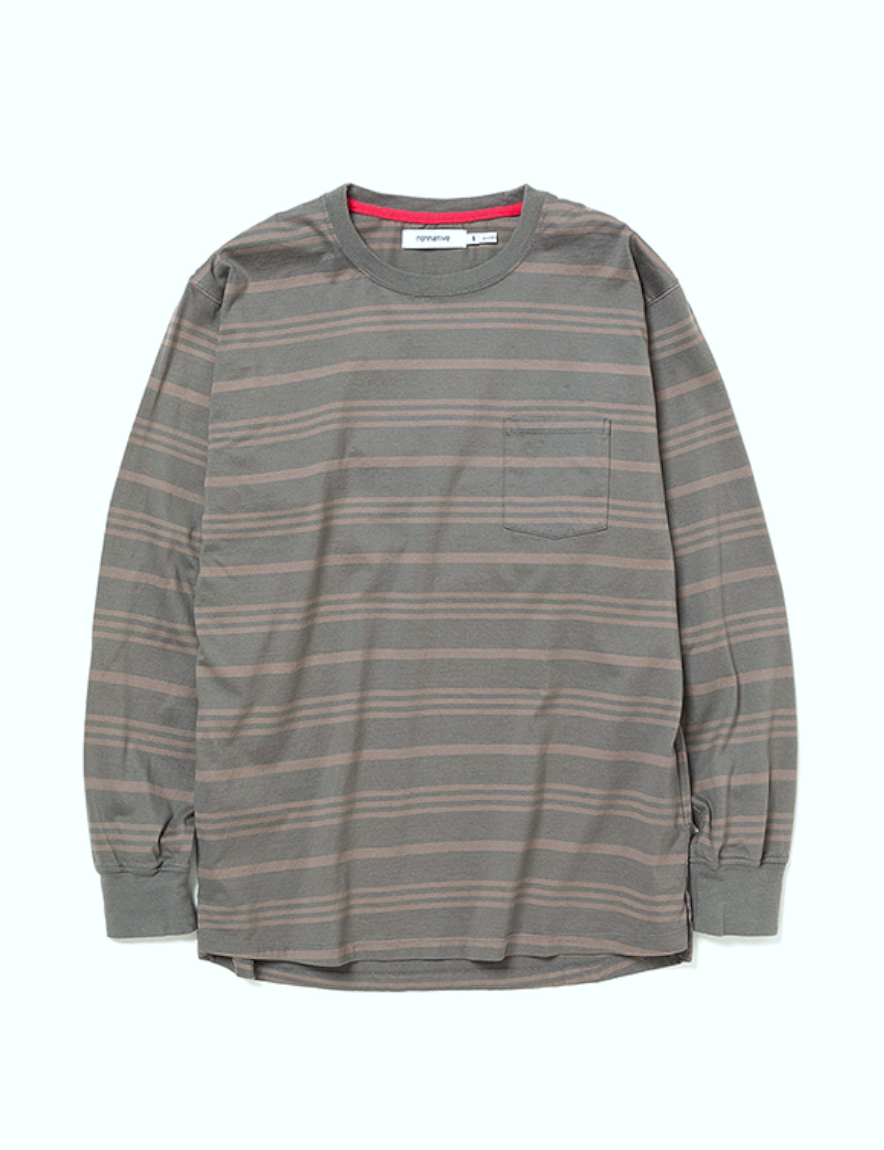 nonnative - DWELLER L/S TEE COTTON JERSEY BORDER (CEMENT)【42nd