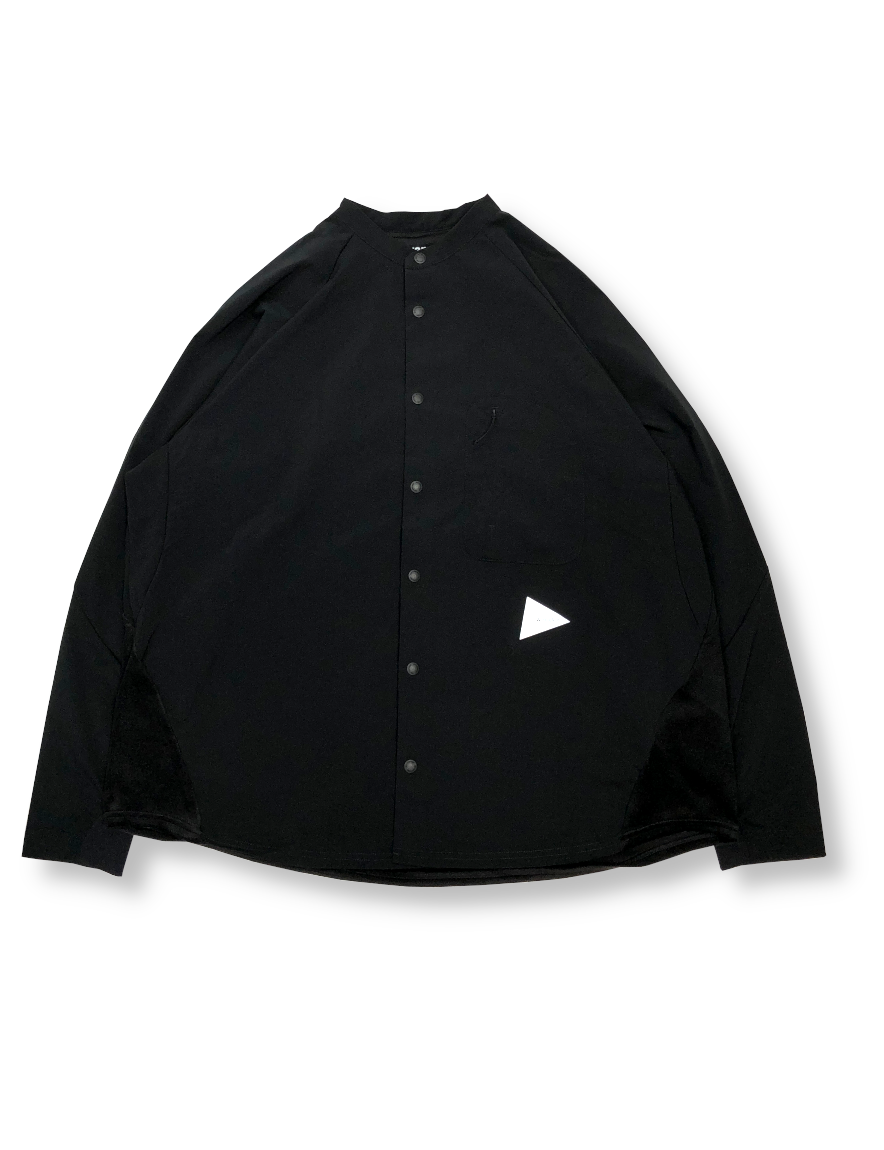 and wander - fleece base band collar shirt (BLACK)