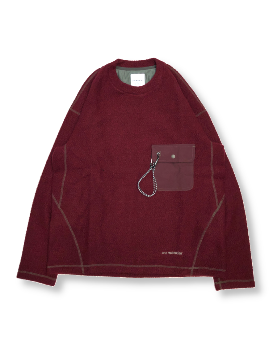 and wander - re wool JQ crew neck (bordeaux) 【Hoen - Web】公式通販