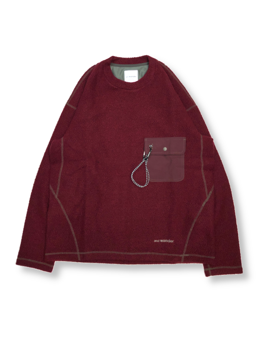 <img class='new_mark_img1' src='https://img.shop-pro.jp/img/new/icons50.gif' style='border:none;display:inline;margin:0px;padding:0px;width:auto;' />and wander - re wool JQ crew neck (bordeaux)