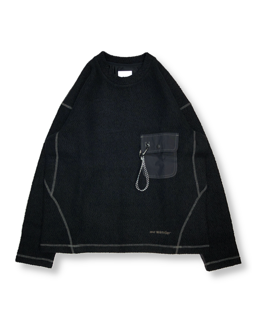 <img class='new_mark_img1' src='https://img.shop-pro.jp/img/new/icons1.gif' style='border:none;display:inline;margin:0px;padding:0px;width:auto;' />and wander - re wool JQ crew neck (black)