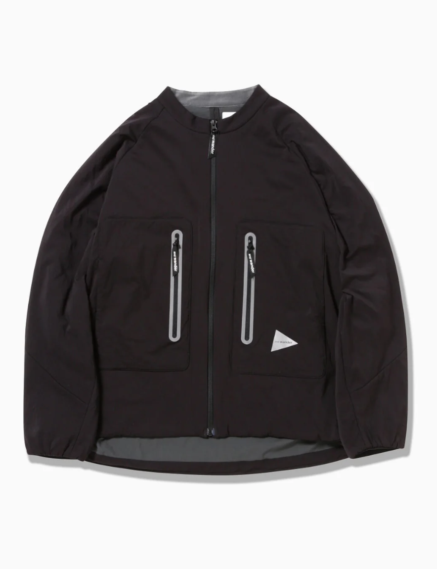<img class='new_mark_img1' src='https://img.shop-pro.jp/img/new/icons1.gif' style='border:none;display:inline;margin:0px;padding:0px;width:auto;' />and wander - alpha AIR collarless jacket (BLACK)