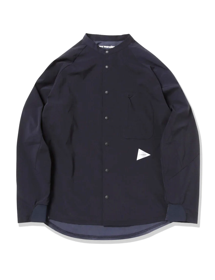 <img class='new_mark_img1' src='https://img.shop-pro.jp/img/new/icons1.gif' style='border:none;display:inline;margin:0px;padding:0px;width:auto;' />and wander - fleece base band collar shirt (NAVY)