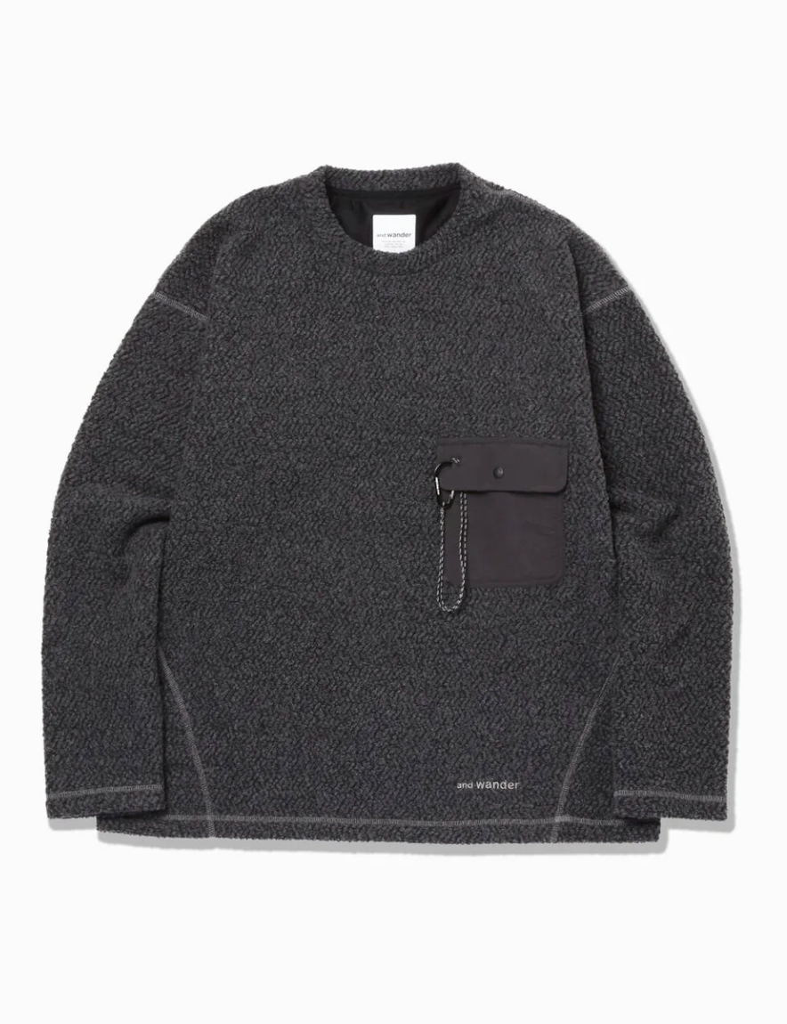 <img class='new_mark_img1' src='https://img.shop-pro.jp/img/new/icons1.gif' style='border:none;display:inline;margin:0px;padding:0px;width:auto;' />and wander - re wool JQ crew neck (CHARCOAL)